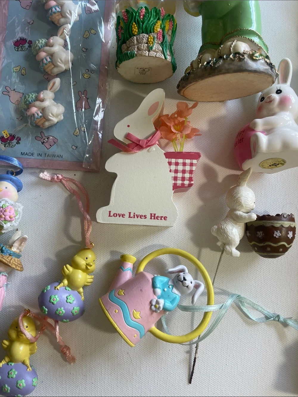 Vintage Easter Decor over 50 pieces bunnies, eggs, ornaments, pastel colors